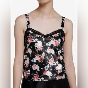Hot Topic | Skull & Flowers Satin & Lace Strappy Top